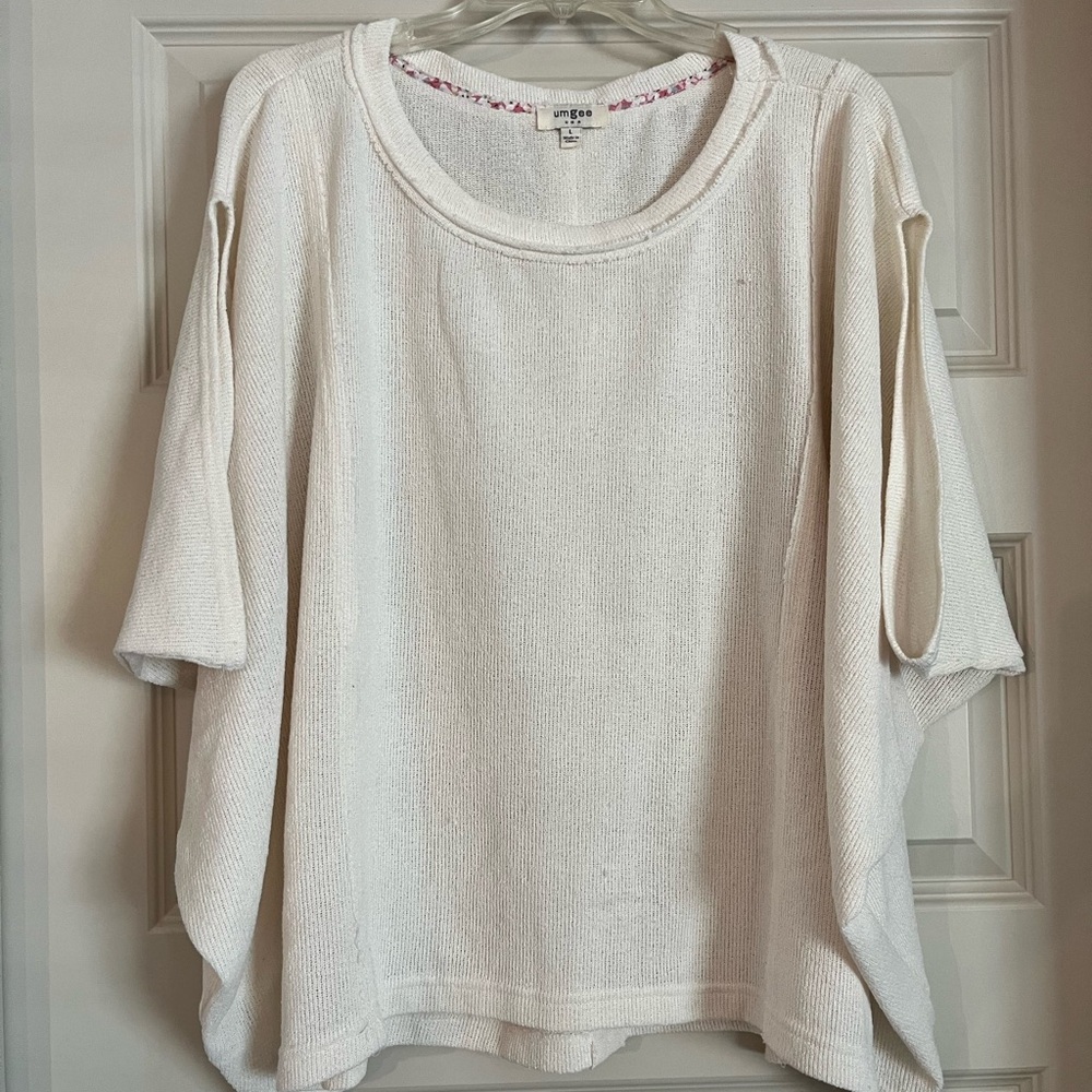 Umgee Women’s Cream Crew Neck Oversized Short Sleeve Sweater